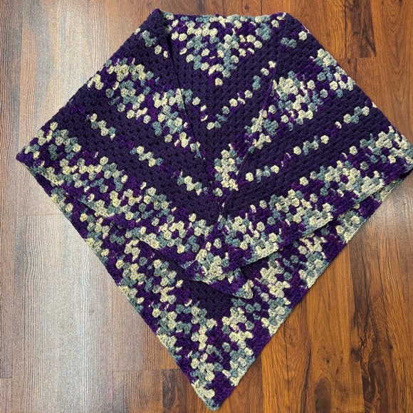 Handmade Crochet triangle Granny Scarf Shawl | Purple Multi Cozy Wrap - Picture 3 of 4